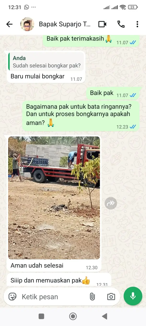 Testimoni pembelian bata ringan Blesscon 11,52 kubik oleh Pak Suparjo di Pendoworejo Kulonprogo Yogyakarta
