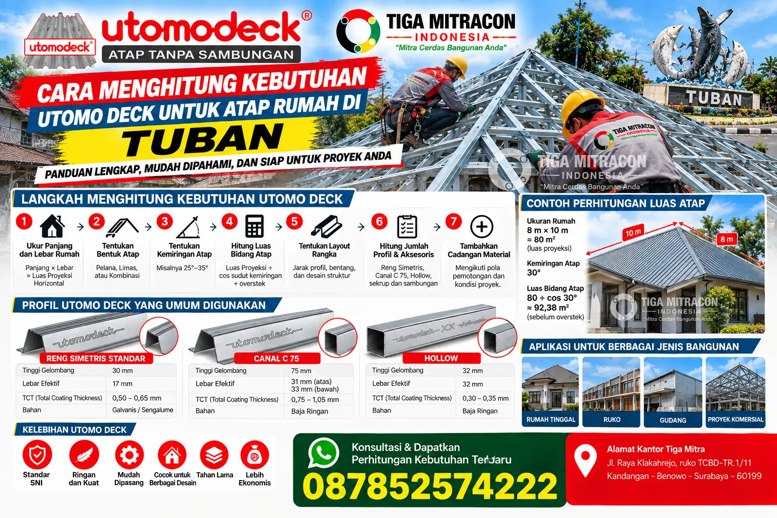 Cara menghitung kebutuhan Utomo Deck untuk atap rumah di Tuban