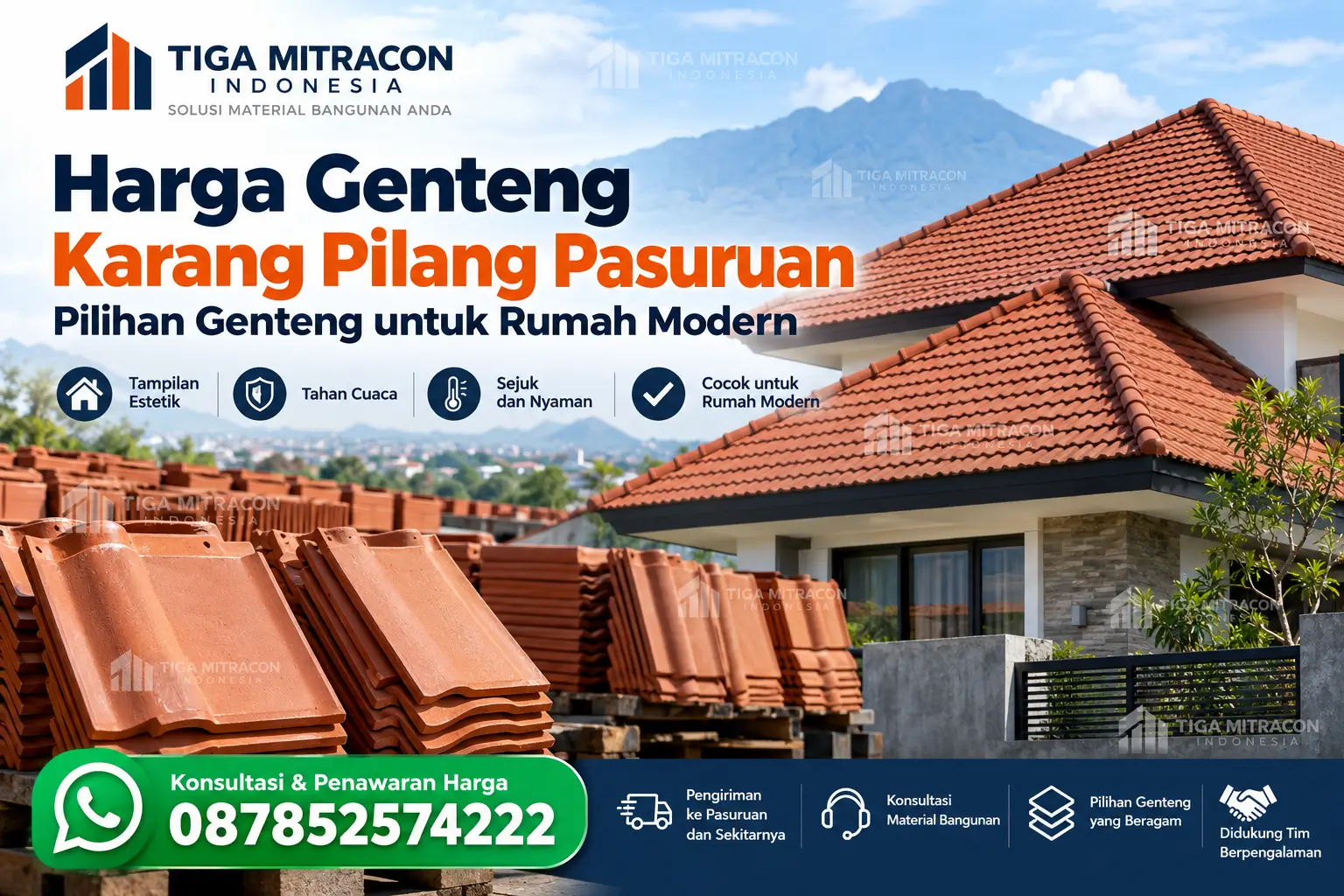 Genteng Karang Pilang untuk atap rumah modern di Pasuruan dengan layanan Tiga Mitracon Indonesia