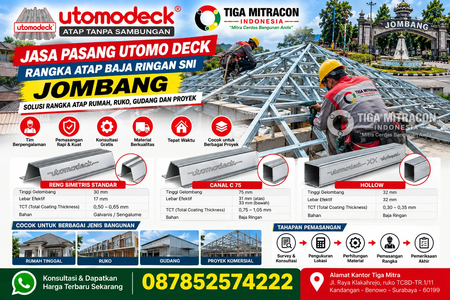 Jasa pasang Utomo Deck rangka atap baja ringan SNI Jombang