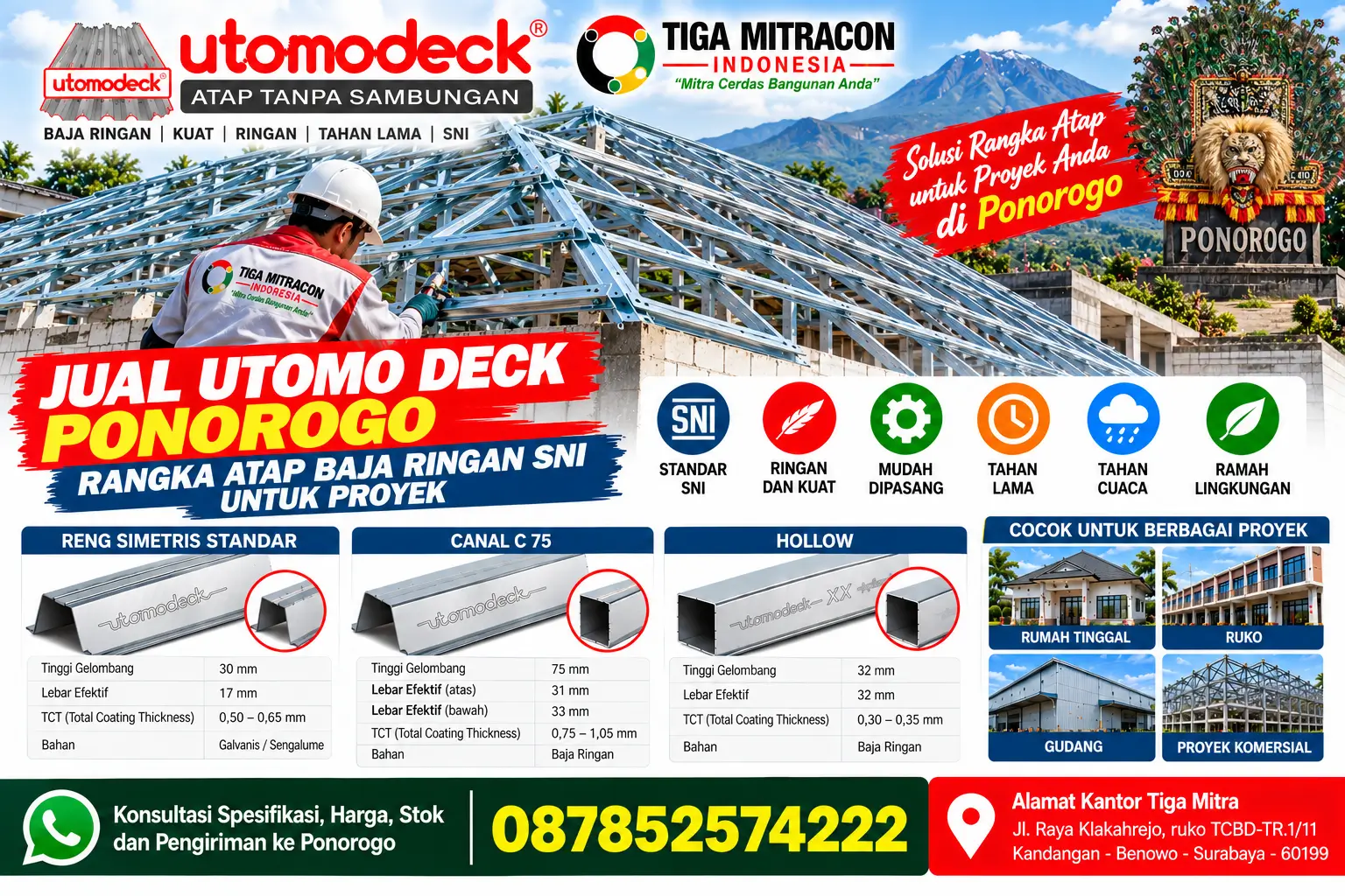 Jual Utomo Deck Ponorogo – Rangka Atap Baja Ringan SNI untuk Proyek
