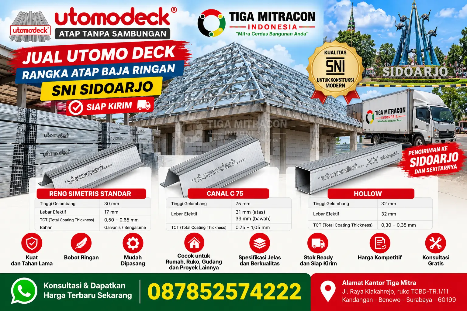 Jual Utomo Deck rangka atap baja ringan SNI Sidoarjo siap kirim