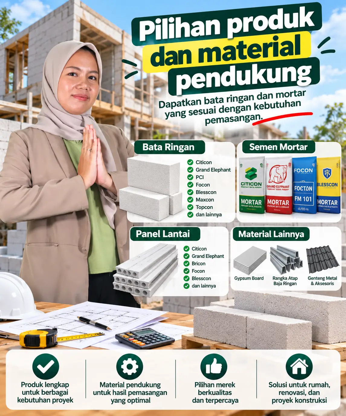 Pilihan produk dan material pendukung