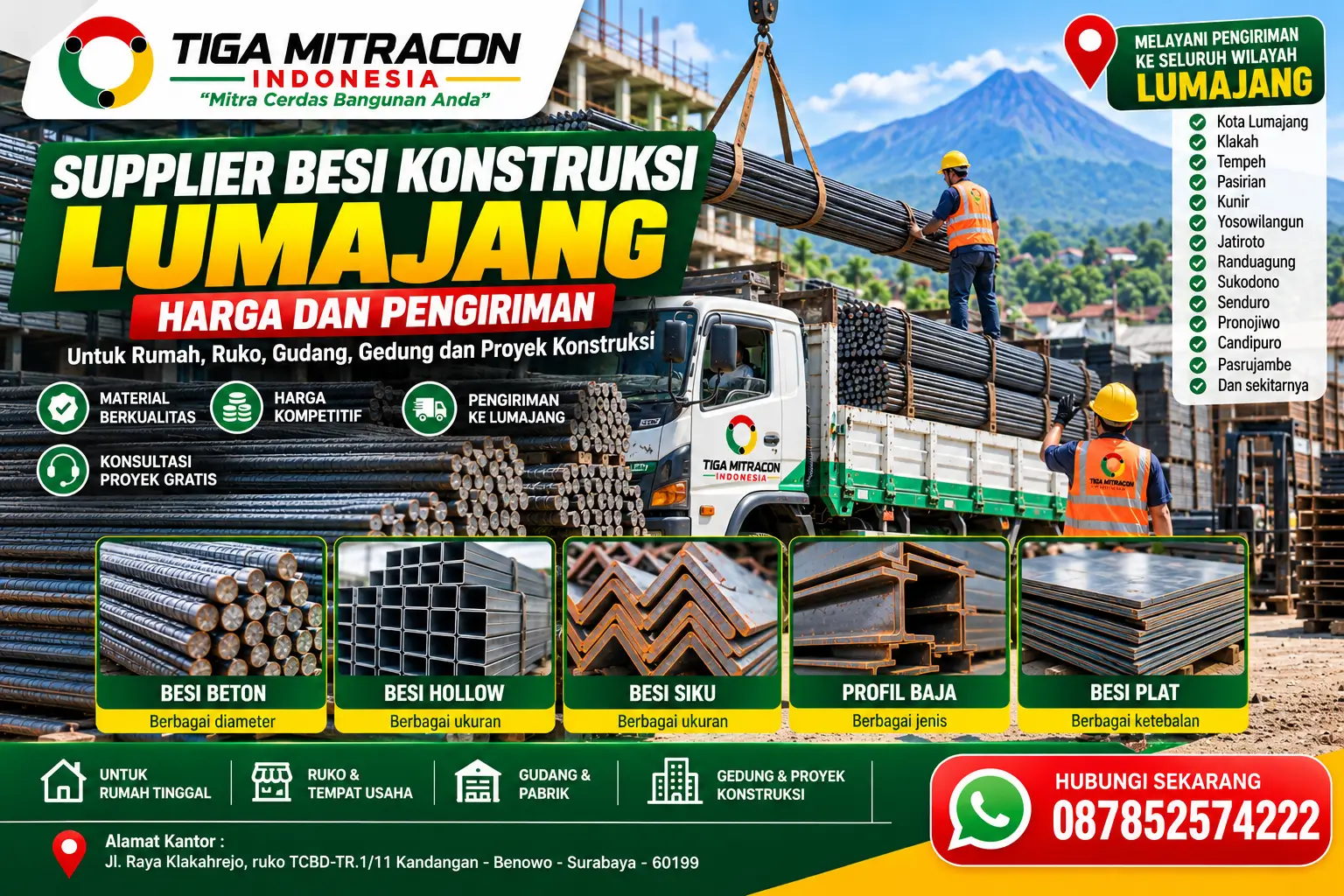 Supplier besi konstruksi Lumajang dengan harga dan pengiriman ke lokasi proyek oleh Tiga Mitracon Indonesia