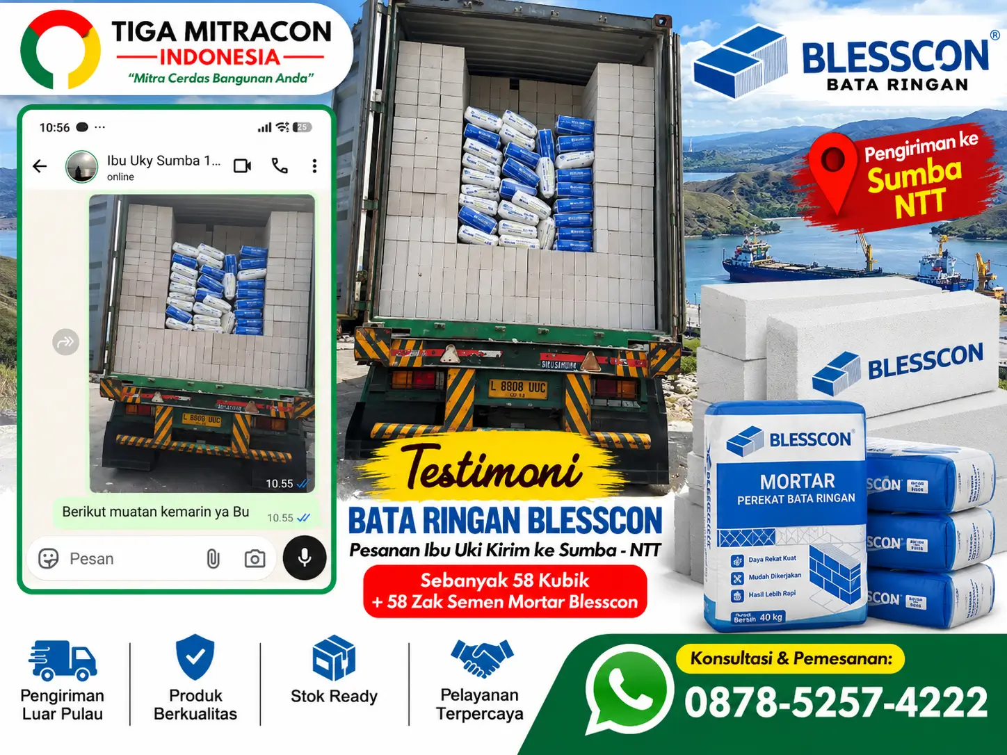 Testimoni Bata Ringan Blesscon 58 Kubik Kirim ke Sumba NTT