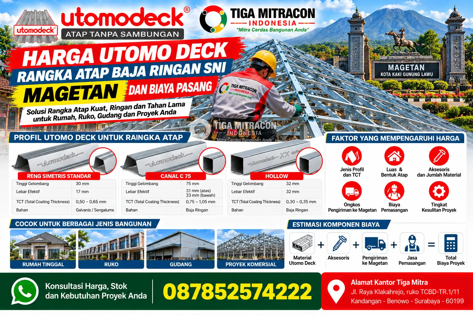 Utomo Deck rangka atap baja ringan SNI Magetan dan biaya pasang