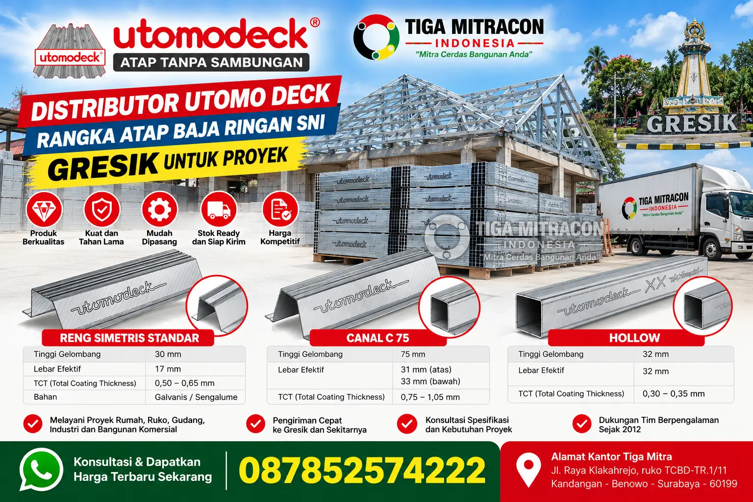 Distributor Utomo Deck rangka atap baja ringan SNI Gresik untuk proyek