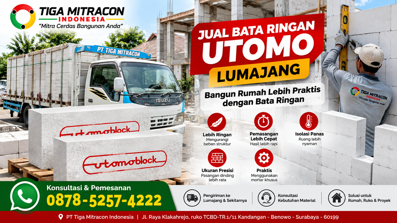 Bata ringan Utomo untuk kebutuhan pembangunan rumah di Lumajang