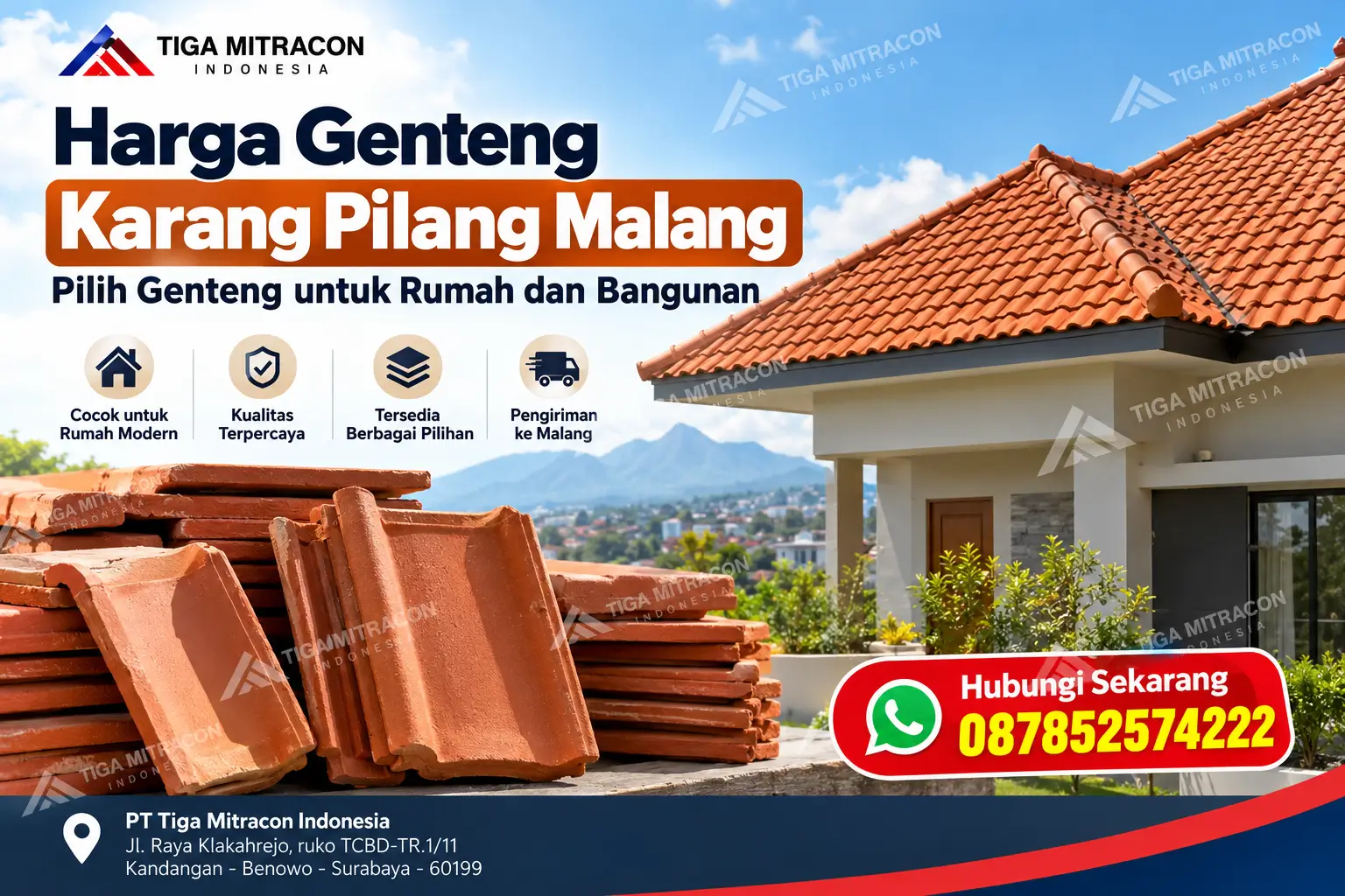 Genteng Karang Pilang Malang untuk rumah dan bangunan dengan pilihan genteng berkualitas dari Tiga Mitracon Indonesia.
